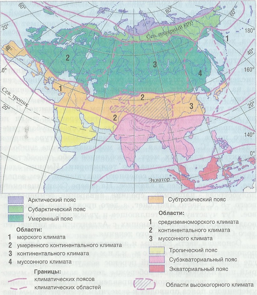 Самую большую площадь в евразии занимает пояс. Карта климатических поясов Евразии. Карта климатических поясов Евразии 7 класс география. Климатическая карта Евразии. Климатическая карта Евразии климатические пояса.