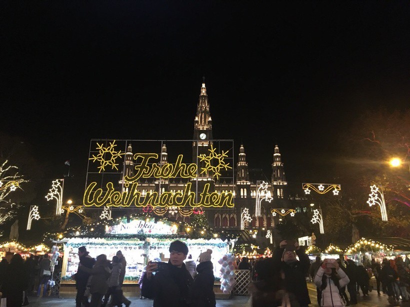 Рождественская ярмарка перед ратушей в Вене