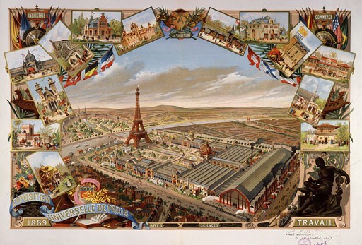 Открытка с изображением Всемирной выставки в Париже в 1889 году