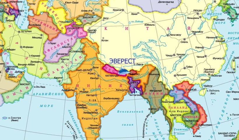 Обозначьте на контурной карте гималайские горы