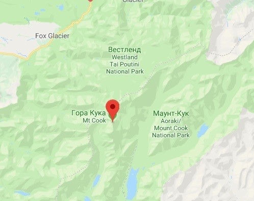 Месторасположение горы Кука на карте
