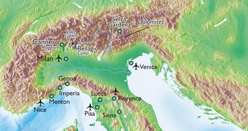 Доломитовые Альпы на карте 