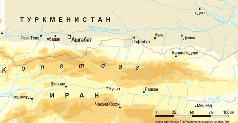 Копетдаг расположен в Туркмении и Иране