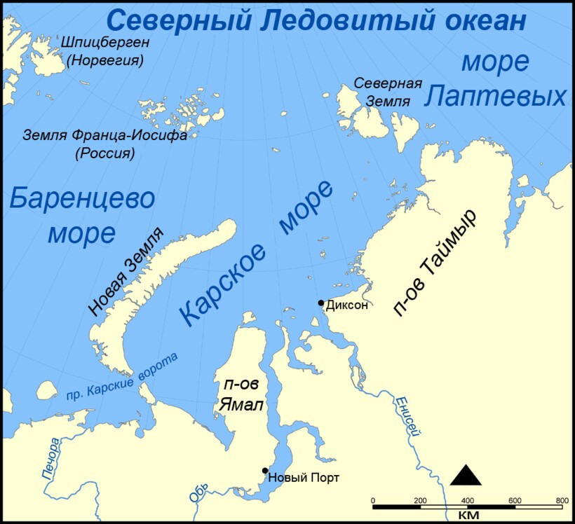Моря Северного Ледовитого океана на карте