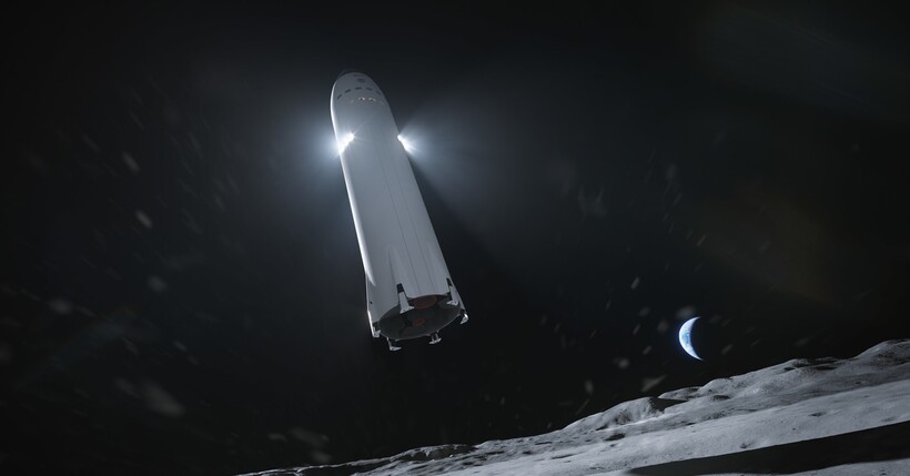 Корабль Илона Маска садится на Луну, картинка из презентации SpaceX Корабль Илона Маска садится на Луну, картинка из презентации SpaceX