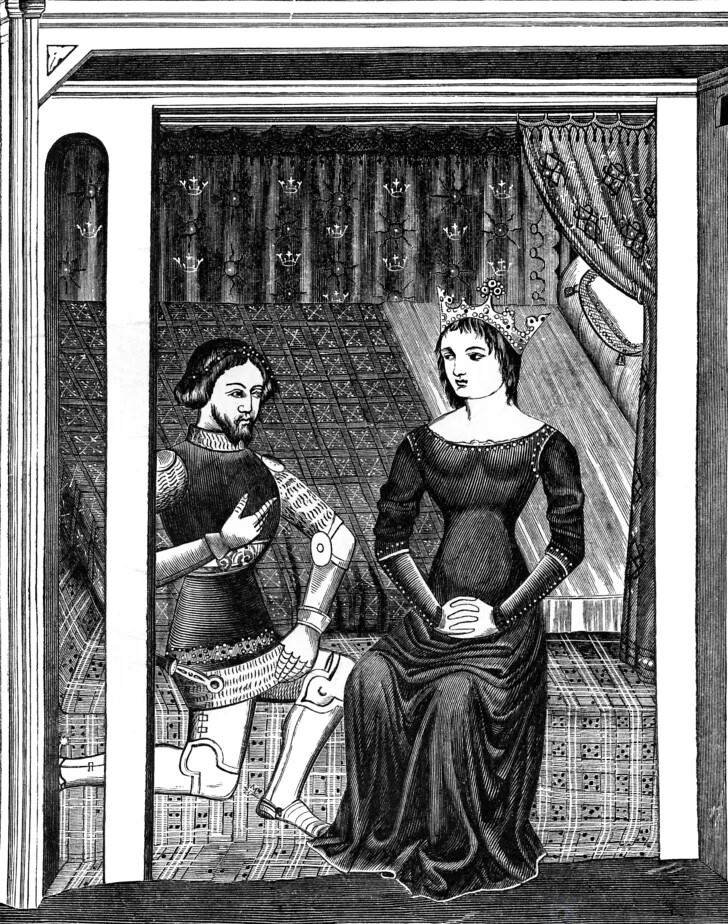  Гвиневра и Ланселот, гравюра из рукописи 11 века