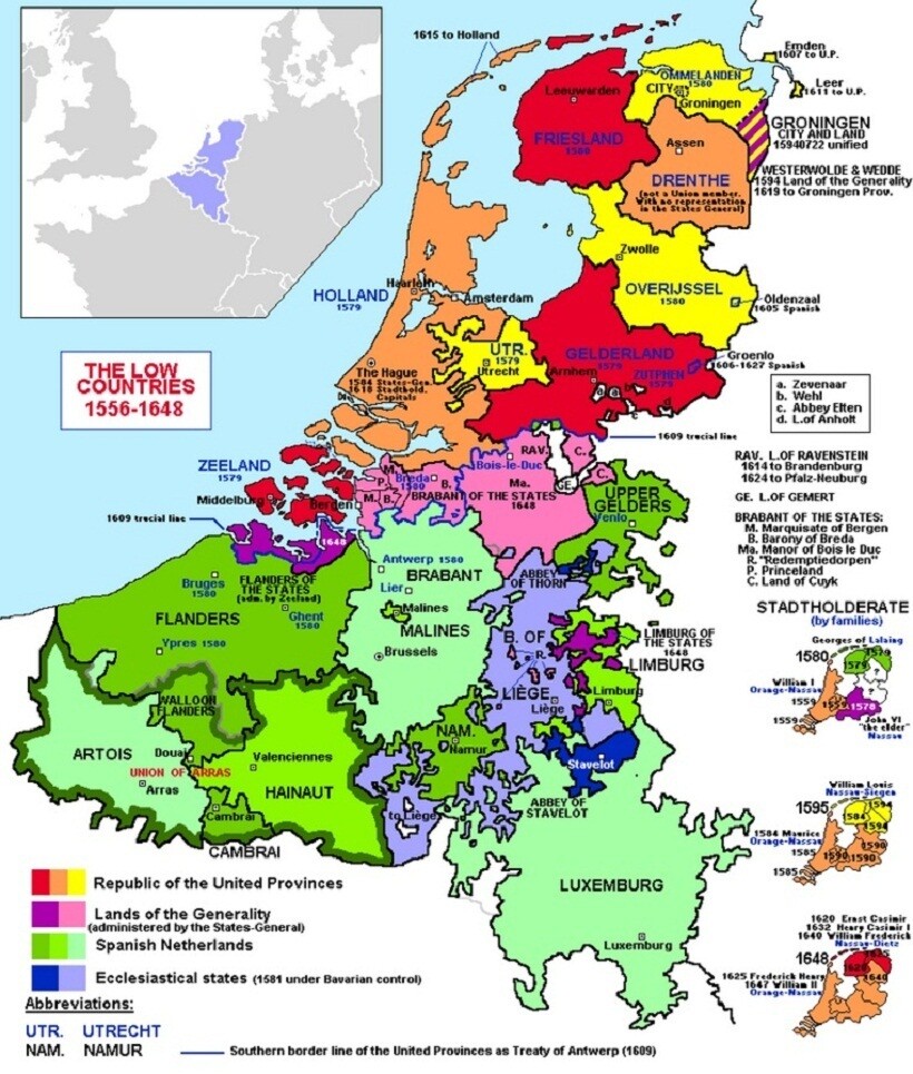 Как протекало развитие Нидерландов в 16-17 веках, какие территориивключали, почему произошла революция, в чем проявился Золотой век