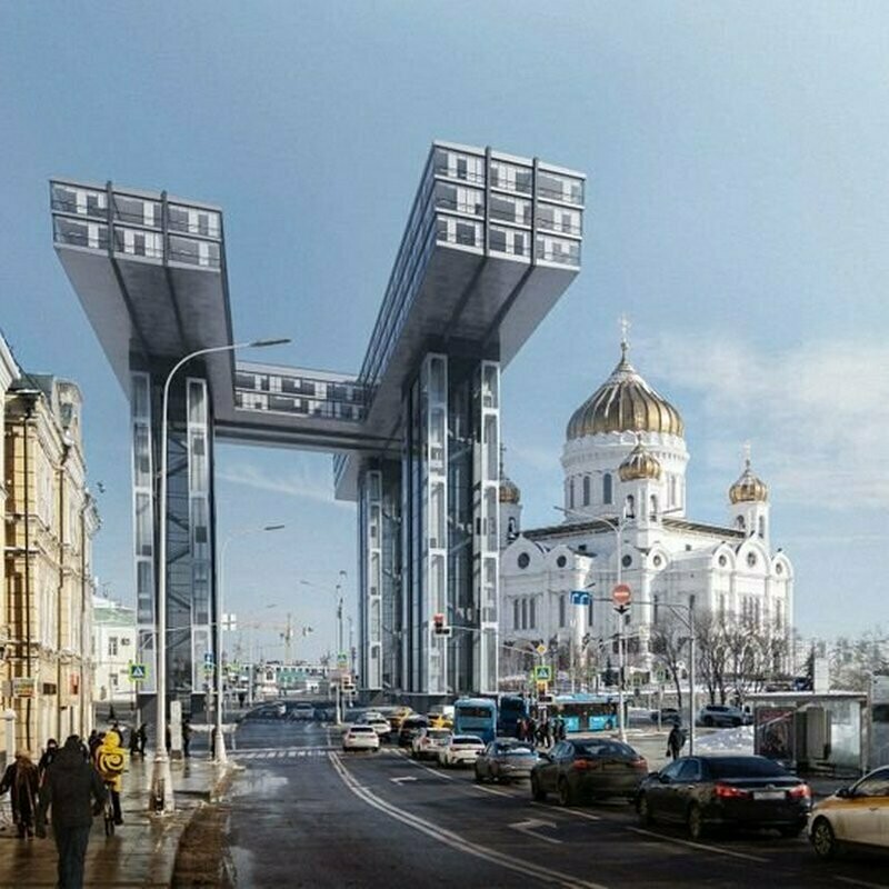 Небоскреб рядом с Храмом Христа Спасителя Небоскреб рядом с Храмом Христа Спасителя
