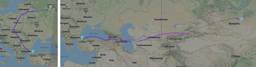 Сложный маршрут в Монголию через Стамбул. Фото: flightradar24.com Сложный маршрут в Монголию через Стамбул. Фото: flightradar24.com