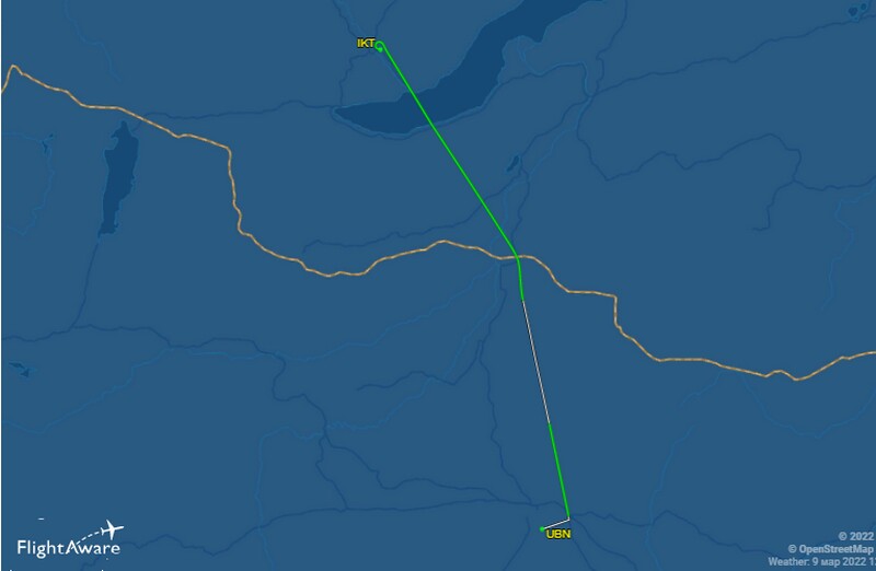 Рейс Aeromongolia от 9 марта. Фото: flightaware.com Рейс Aeromongolia от 9 марта. Фото: flightaware.com