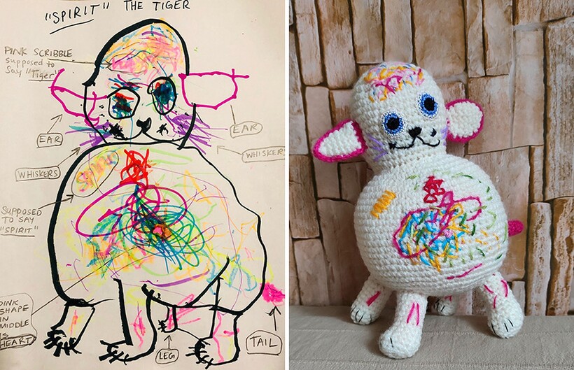 12 вязаных игрушек, созданных по рисункам детей, которые можно обнять