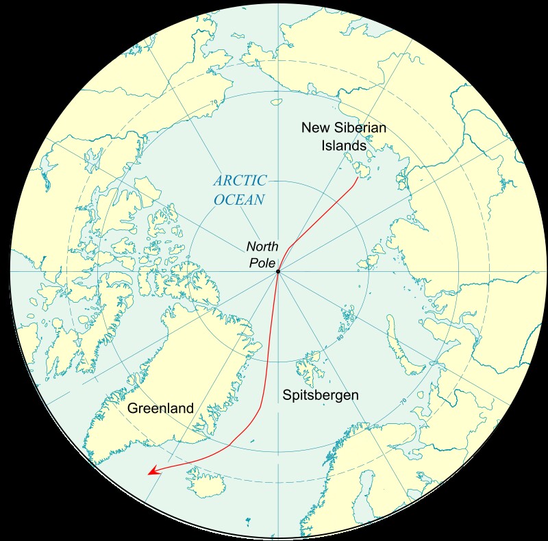 Так выглядел план прохождения через Северный полюс благодаря дрейфующим льдам