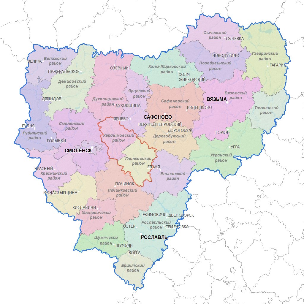 Карта Смоленской области (Россия) на русском языке, расположение на ...
