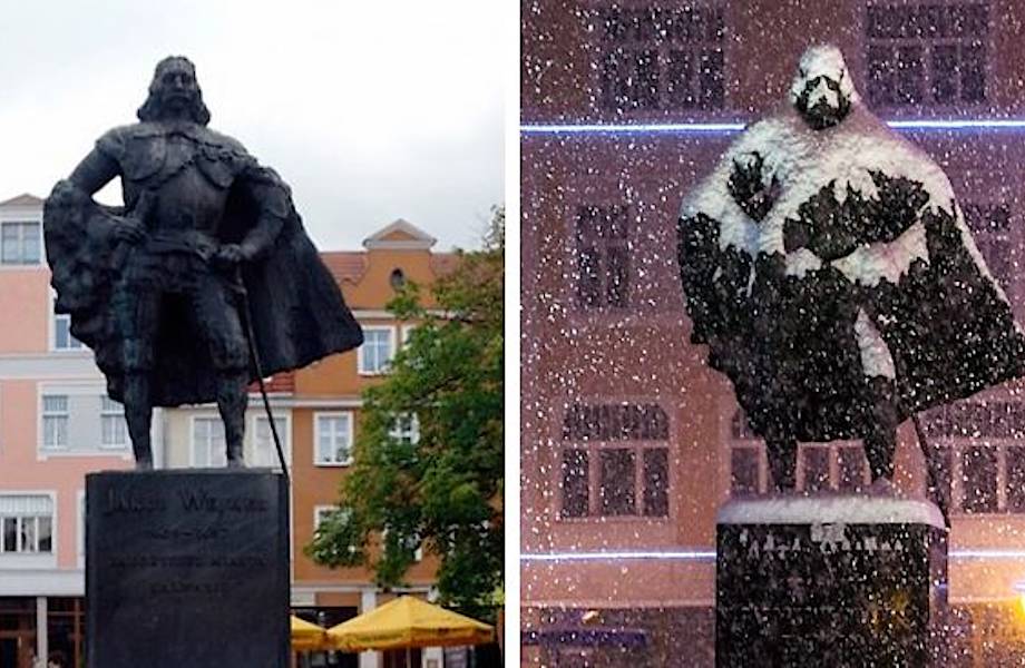 Снегопад в Польше превратил знаменитую статую в Дарта Вейдера