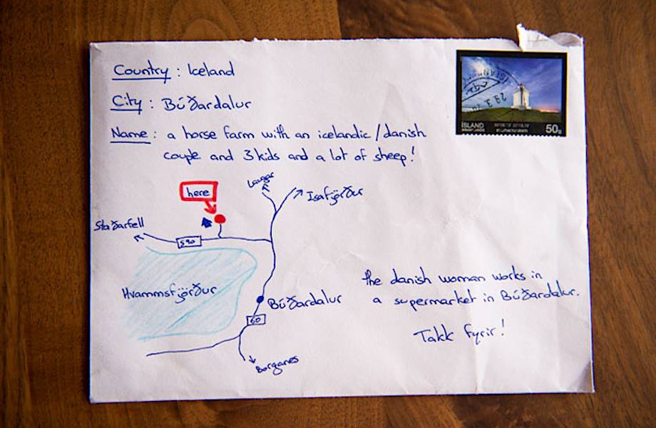 Мужчина, не знающий адреса, отправил в Исландию письмо с нарисованной на конверте картой