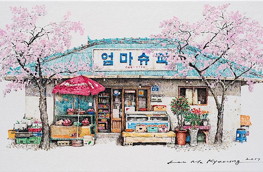 Художница провела 20 лет, делая изумительные эскизы маленьких магазинов Южной Кореи
