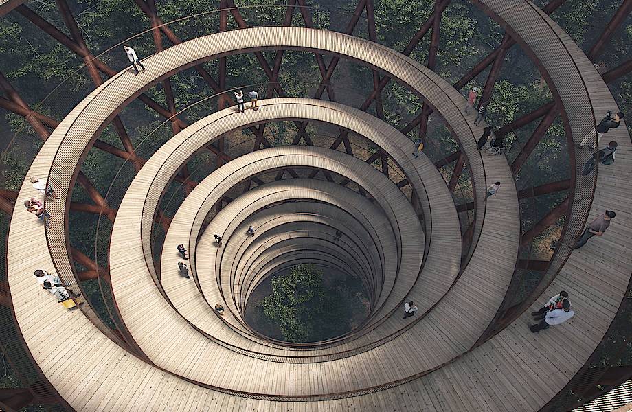 Новый формат лесных прогулок: в Дании посреди леса появится огромная спиральная башня