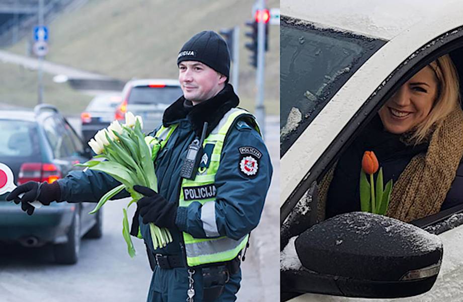 Как литовские полицейские поздравляли женщин с международным женским днем 