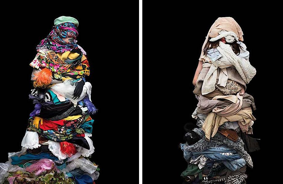 Безликие портреты людей, надевших всю свою одежду одновременно 