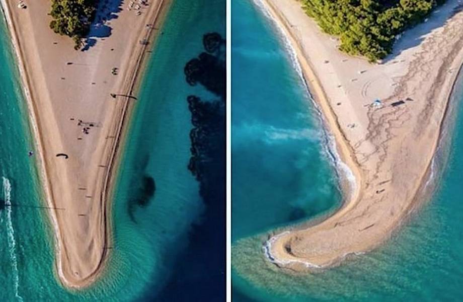 Хорватский пляж Златни-Рат до и после шторма