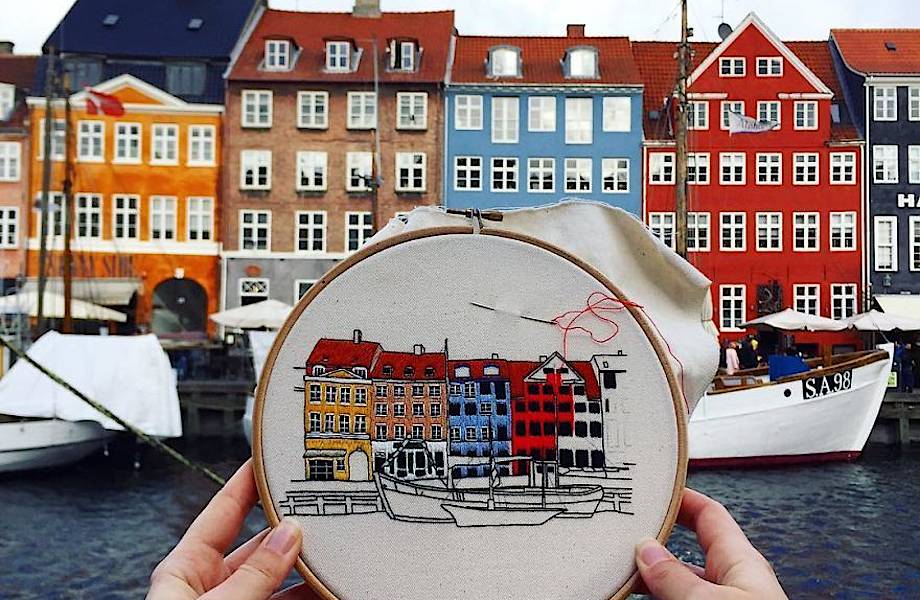 Вместо фото: путешественники воссоздают архитектуру Европы в очаровательных вышивках 