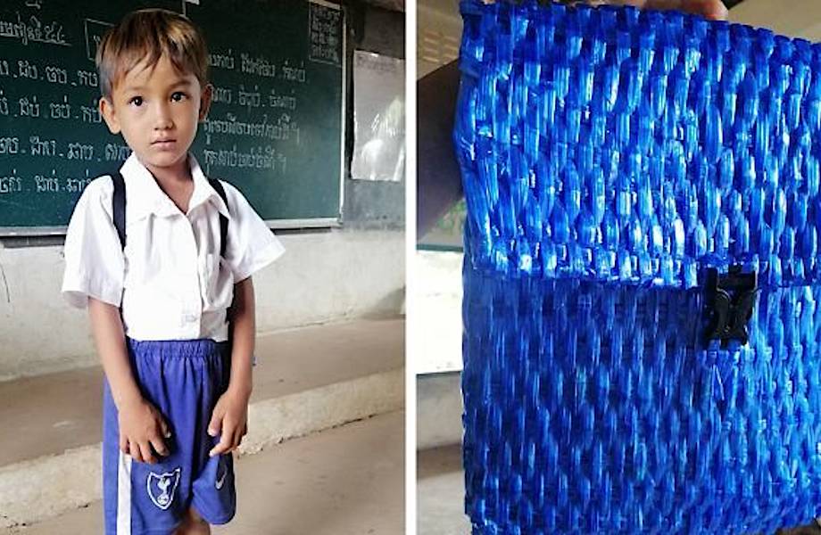 Отец из Камбоджи не мог позволить себе купить сыну школьный рюкзак и сделал его сам