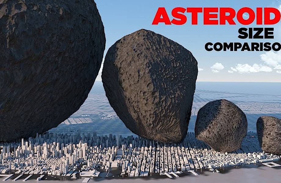 Как выглядят известные астероиды на фоне зданий, улиц и масштабов Земли