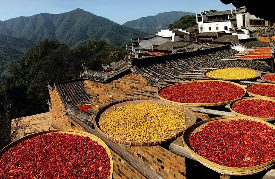 10 фото о том, насколько живописно выглядит сушка овощей и специй в китайских деревнях