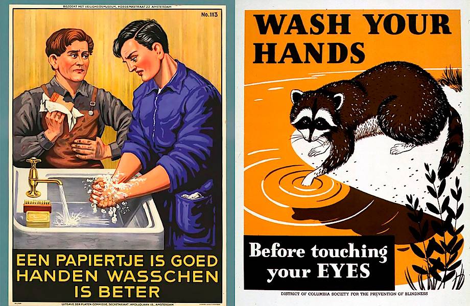 Старые пропагандистские плакаты о том, как важно мыть руки