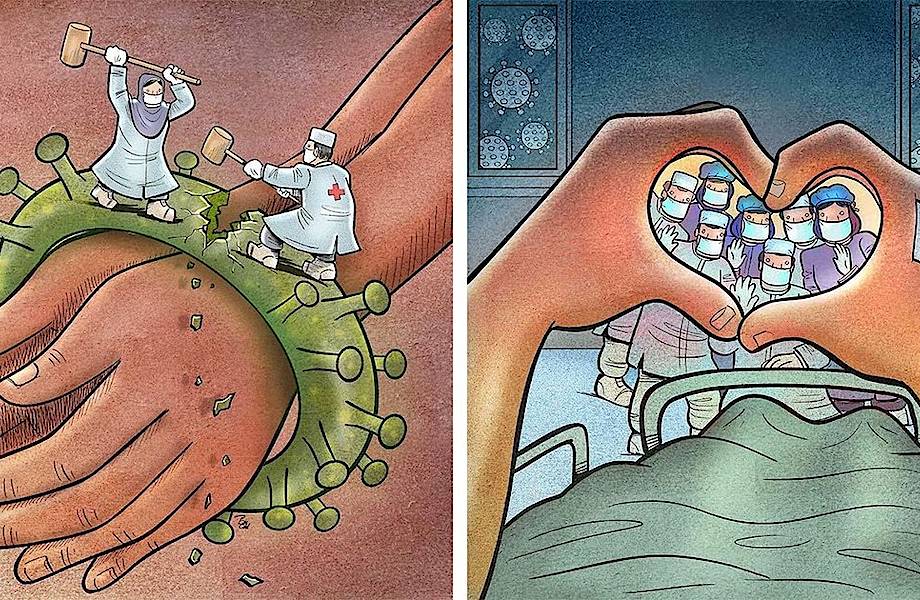 Художник из Ирана создает иллюстрации о суровой реальности врачей во время пандемии