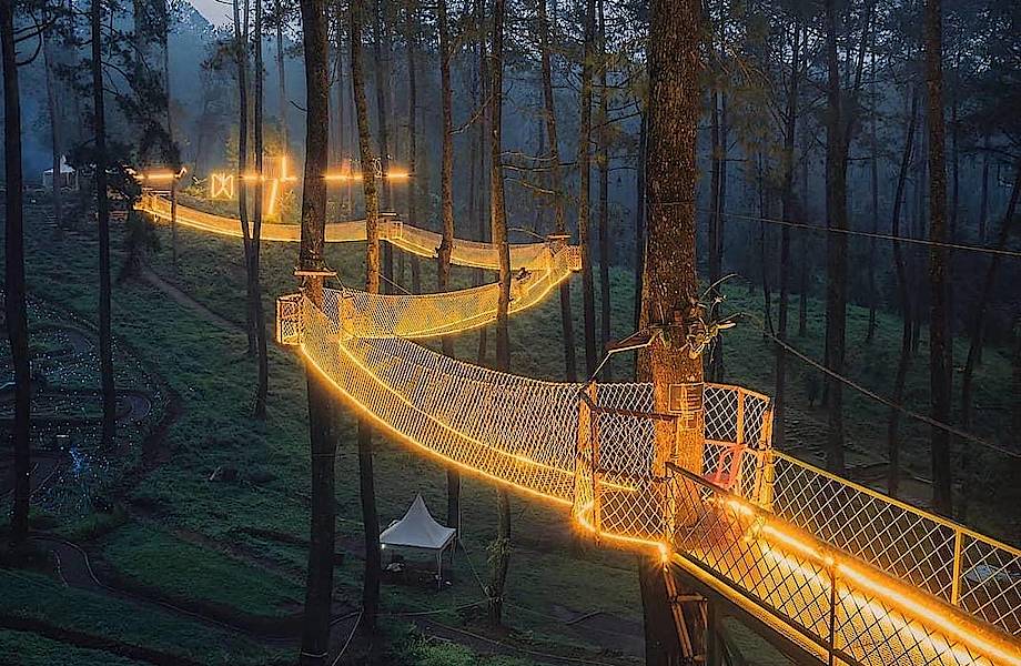 В Индонезии посреди леса построили сказочный светящийся мост