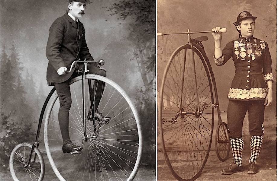 Пенни-фартинг и его закат: 20 старинных снимков людей с непривычными велосипедами
