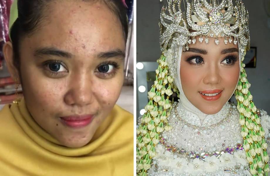15 фото невест из Азии до и после того, как макияж превратил их в настоящих королев