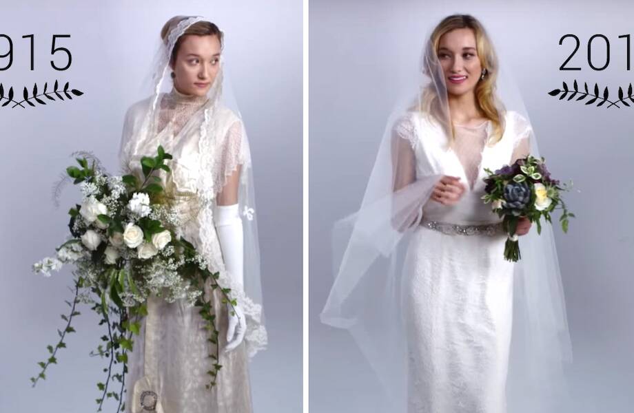 Любопытный видеоролик о том, как менялось свадебное платье последние 100 лет